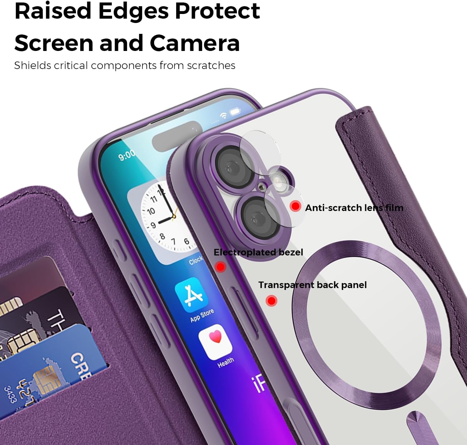 Magnetic for iPhone 17 Wallet Case Leather Flip Purple JD image 5