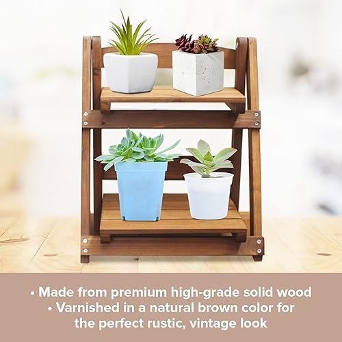 Miniatura 6 de Wood 2-Tier Display Shelf Organizer – Adjustable Tiered Riser Stand for Plants, Candles, Collectibles, Spices, Perfumes Organization – Stackable