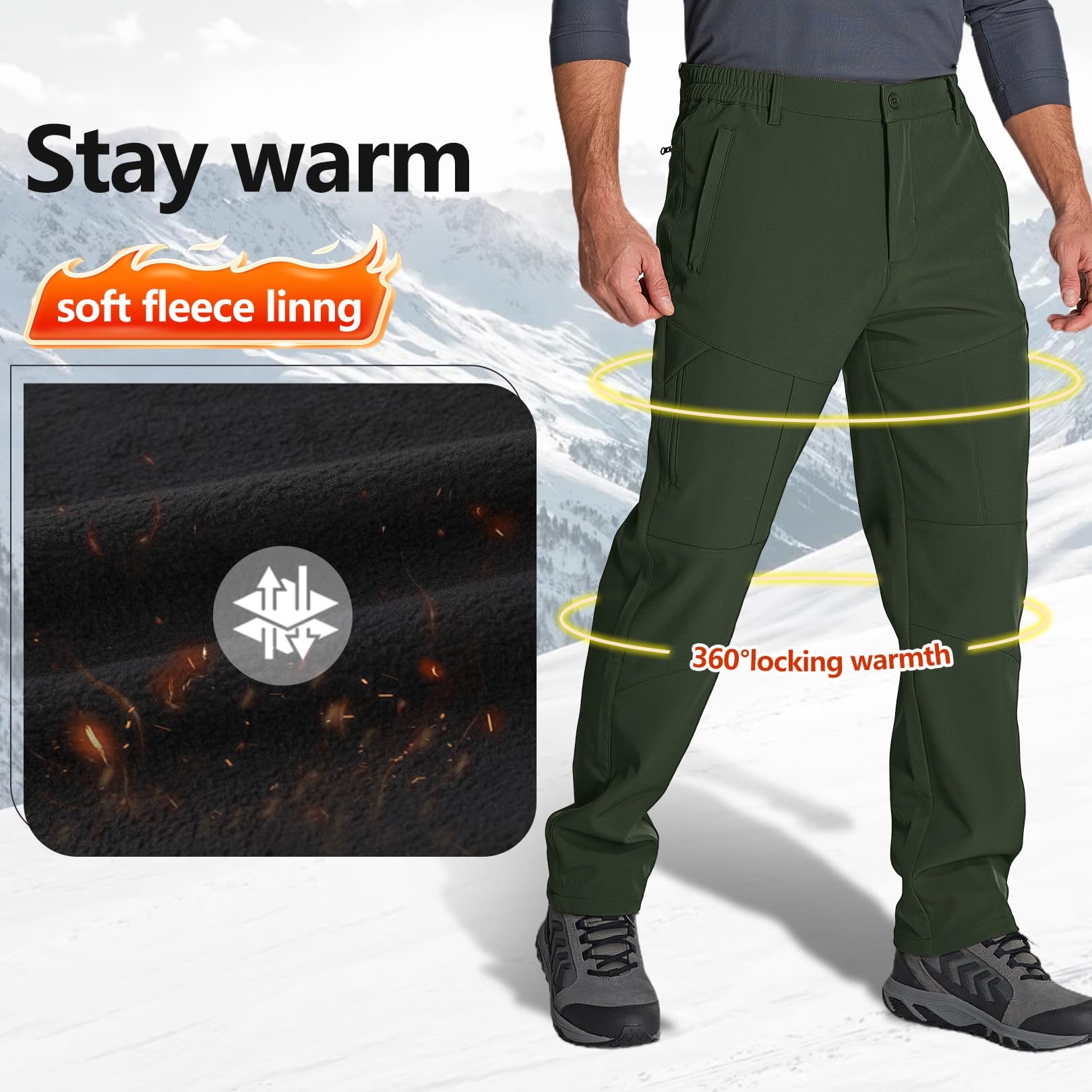 Pantaloni impermeabili da uomo, foderati in caldo pile, invernali