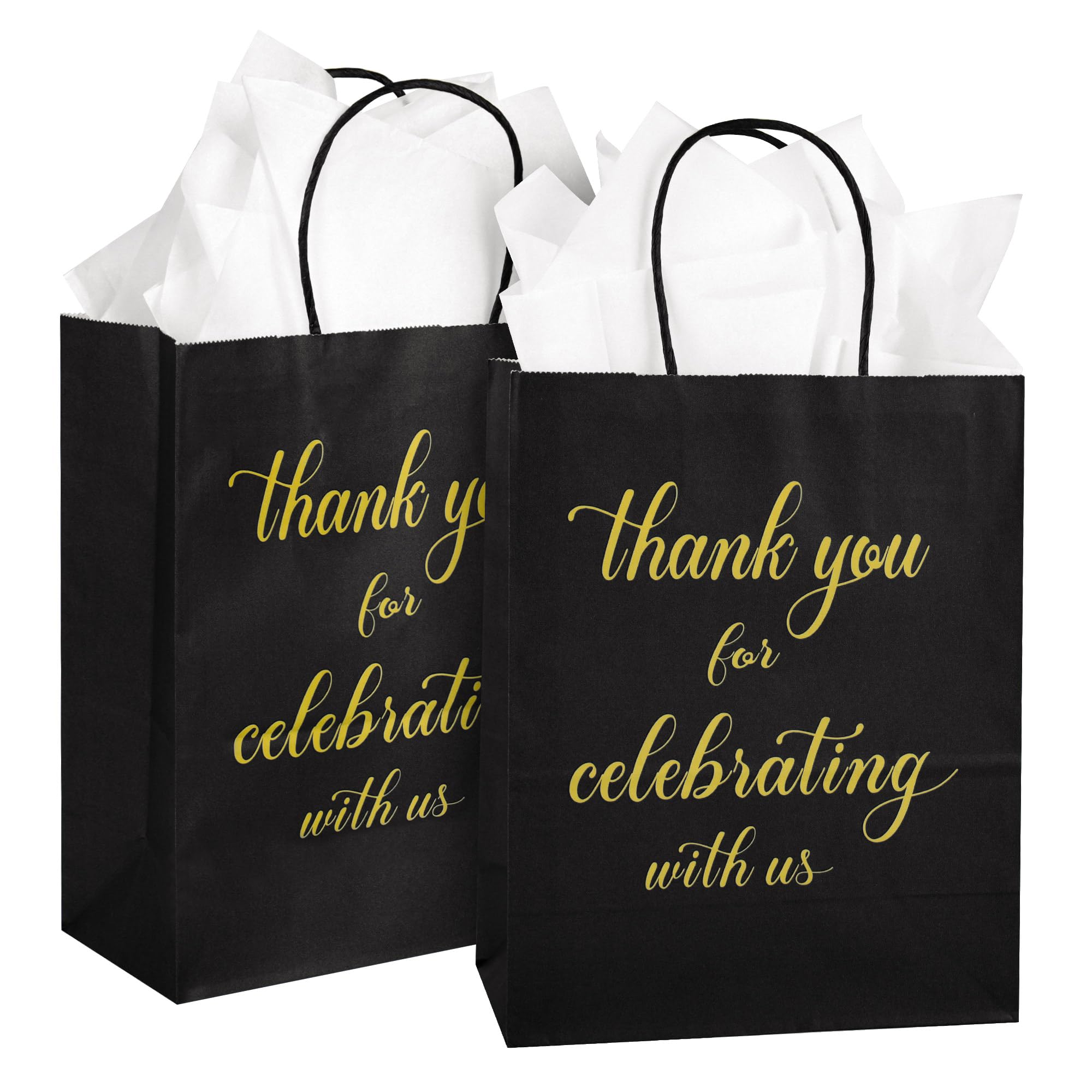 50 Pack Medium Sized Black Thank You Gift Bags With Tissue Paper 10x8x4 - View #12