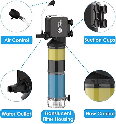 Miniatura 4 de AquaMiracle Filtro de acuario para acuarios de 40 a 150 galones, filtros de tanque de peces, filtro de tortuga, filtro de potencia interno,