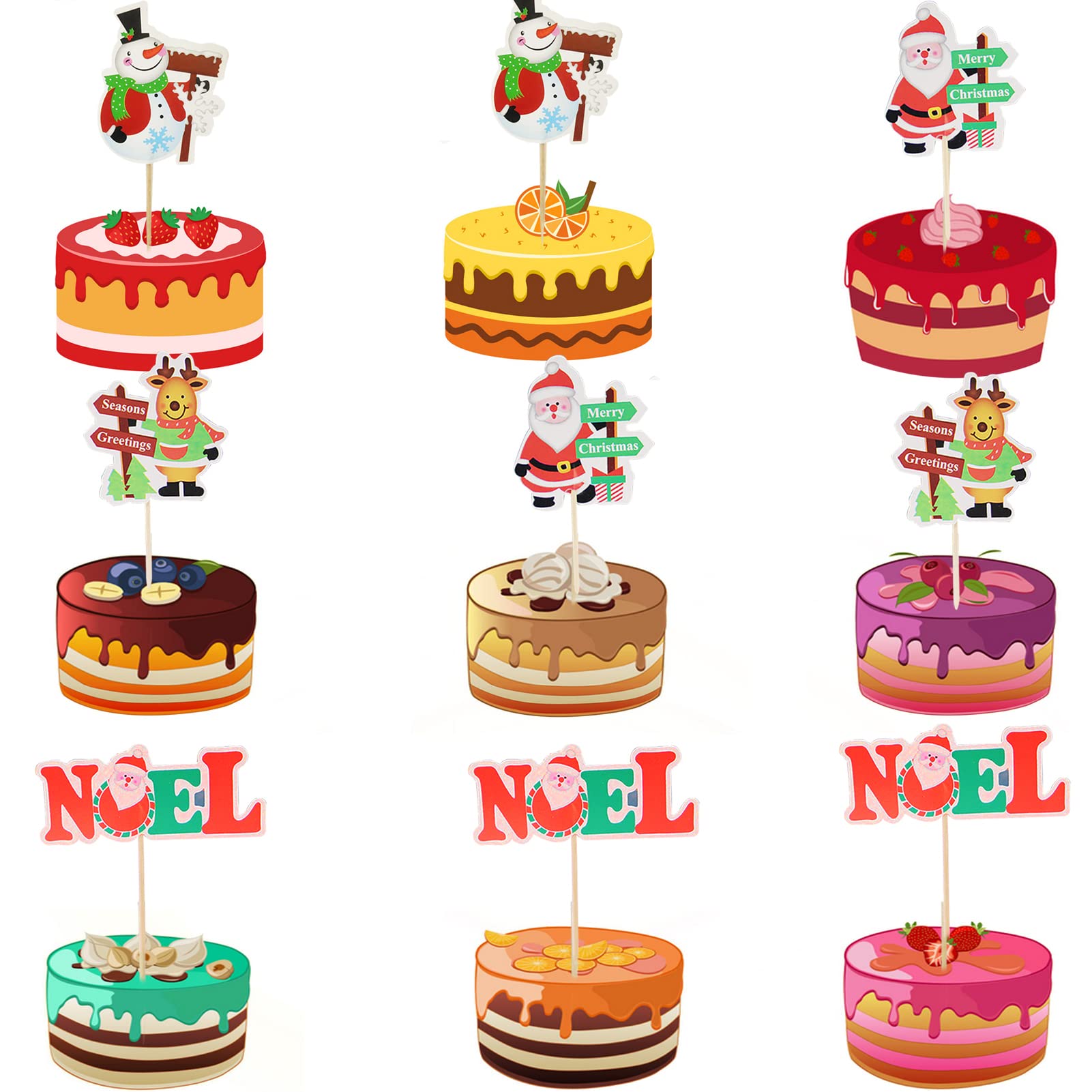40 Stück Weihnachts-Cupcake-Topper – Grüne Monster Motive, Aus Karton Mit Bambusstab, Für Geburtstag, Party, Torten-Deko