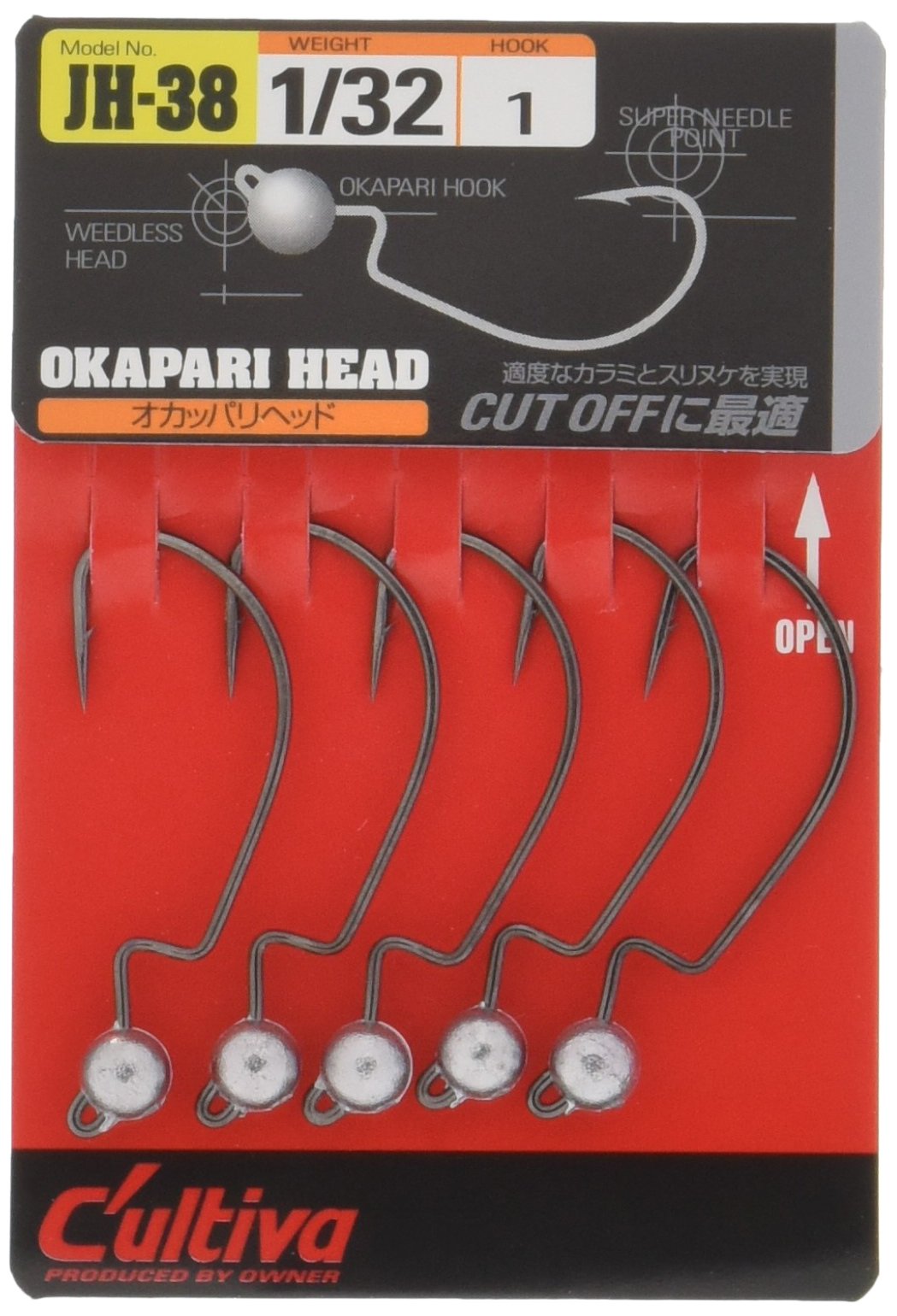 Owner JH-38 Jig Head Okapari Super Needle Point 1/32 oz taille 1
