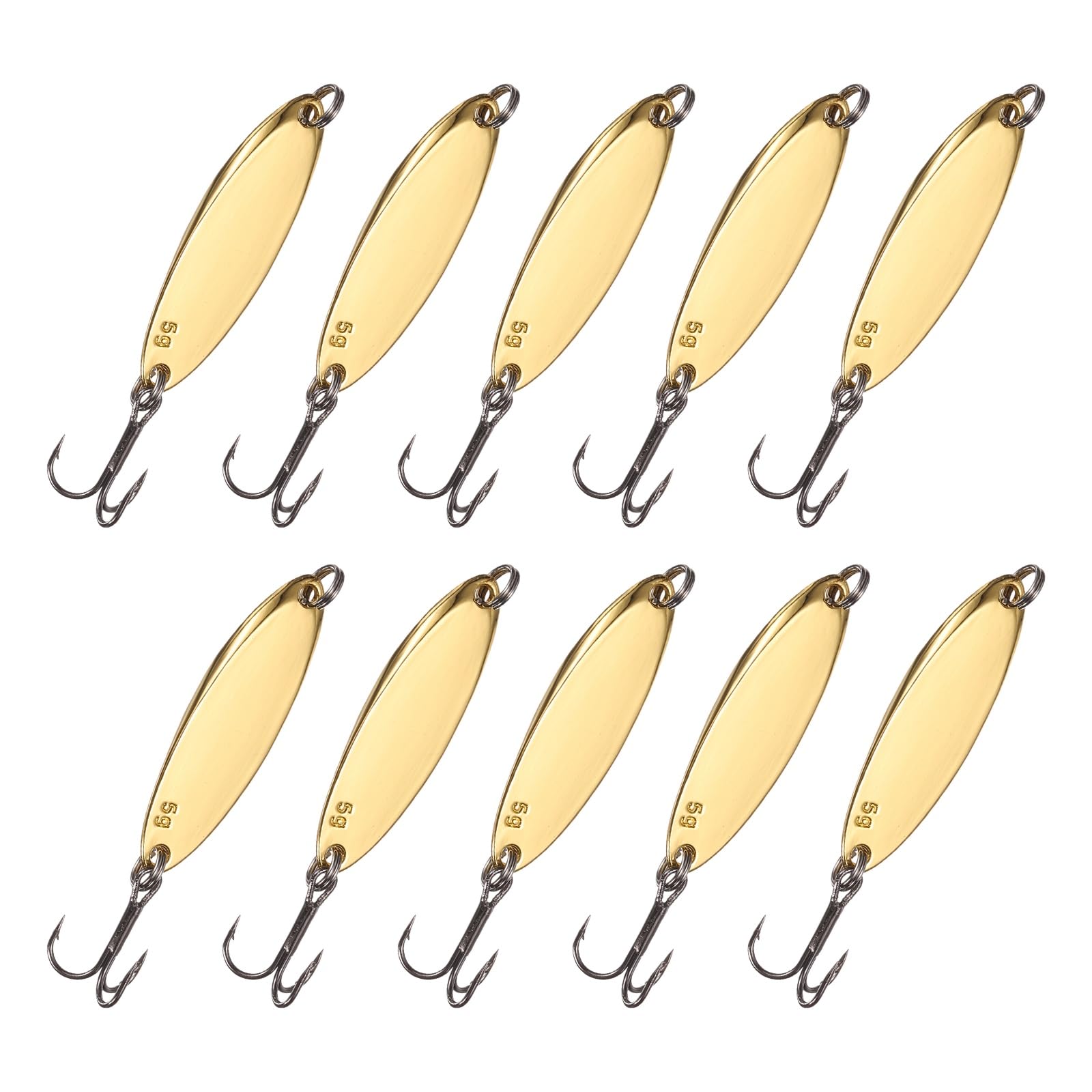 YELARXI Fishing Spoons Lures, Metal Saltwater Treble Trout Lures Jigging Spoon with Treble Hooks Casting Spinner Baits 10 Pcs & 1/5oz & Gold - Fitting for (Freshwater/Salmon/Bass/Trout) — image 1