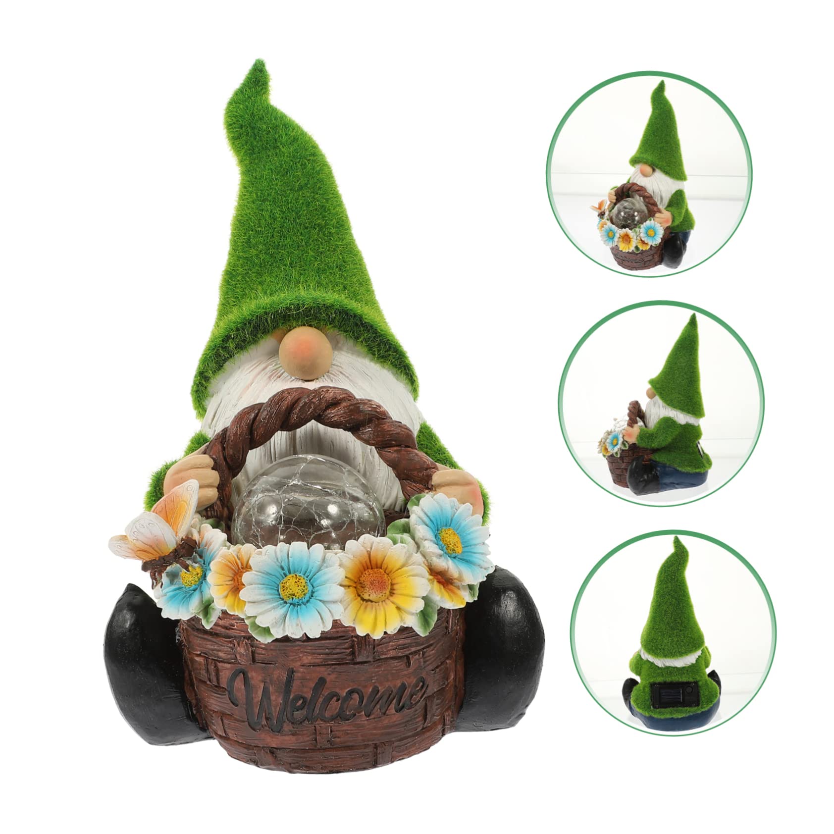 YARNOW Statue de GNOME de Jardin Solaire en Résine Verte pour Extérieur