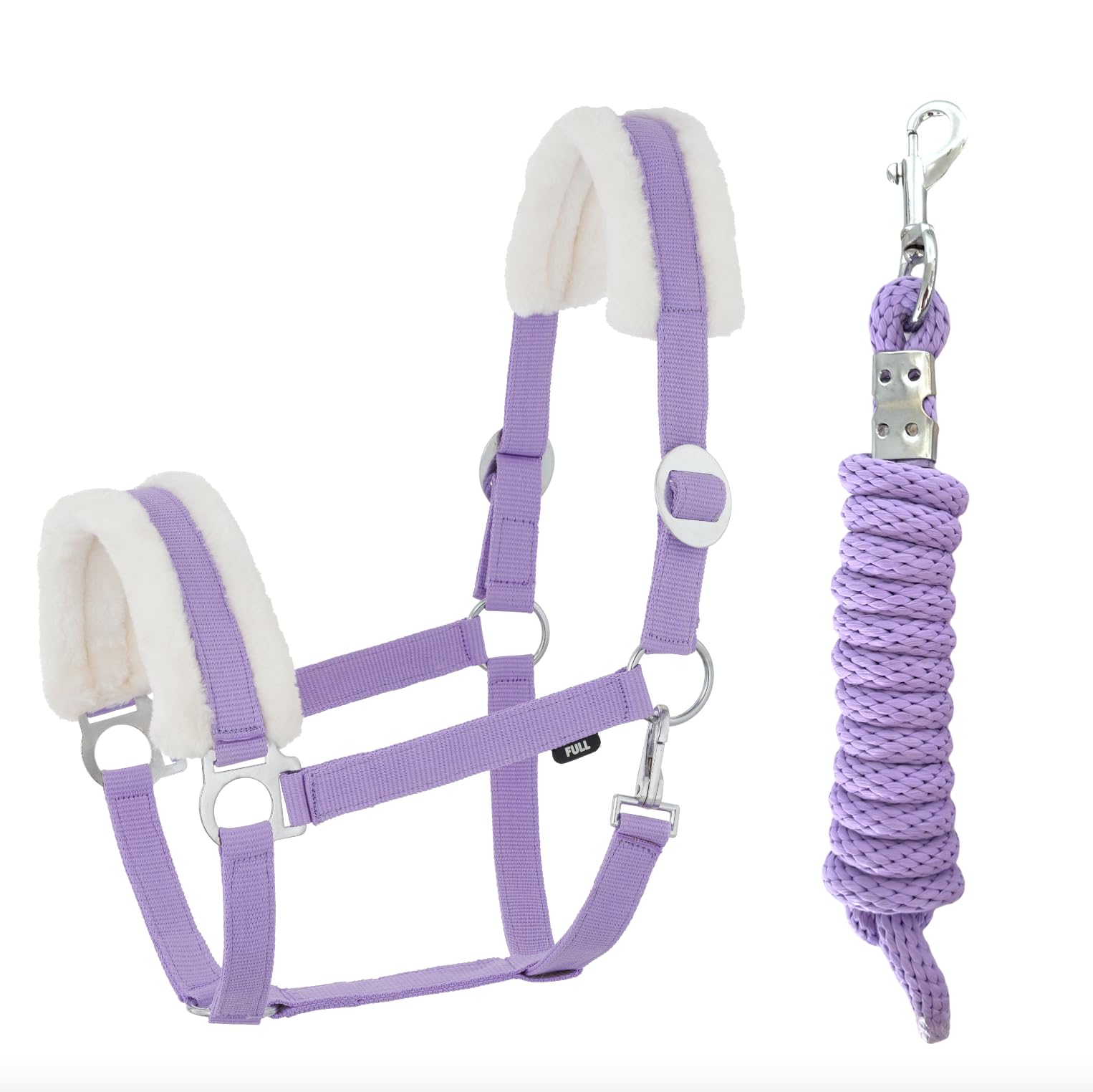 JA4003 - Cabestro de piel sintética con mosquetón ajustable, cabestro de caballo, caballo de madera, cuerda de amarre (piel sintética, mosquetón, lavanda, cob)