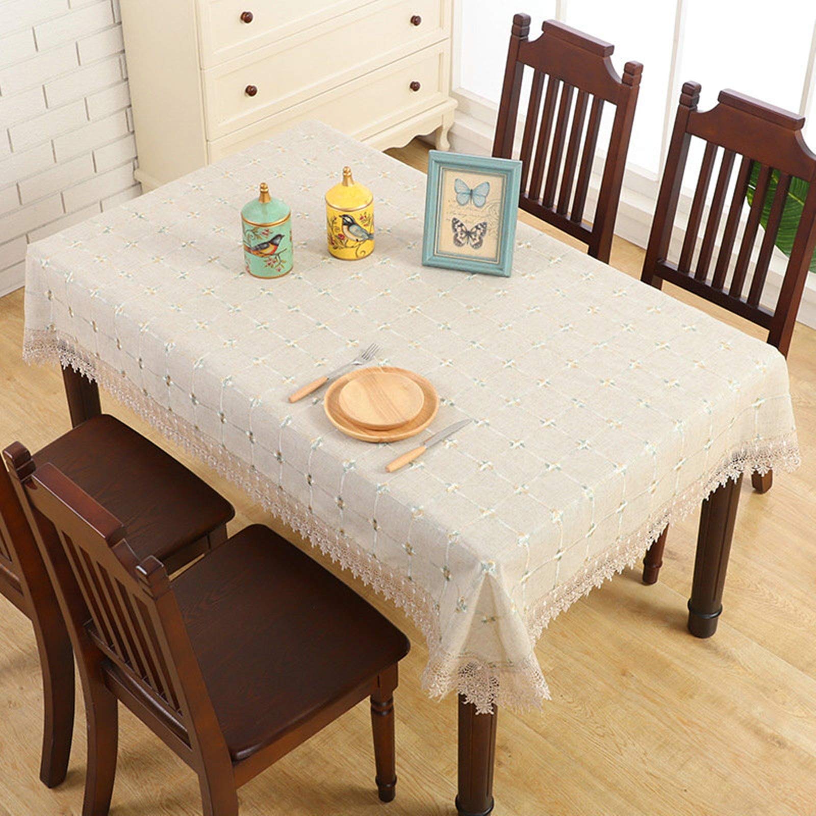 Nappe broderie simple 110x110cm en polyester beige lavable