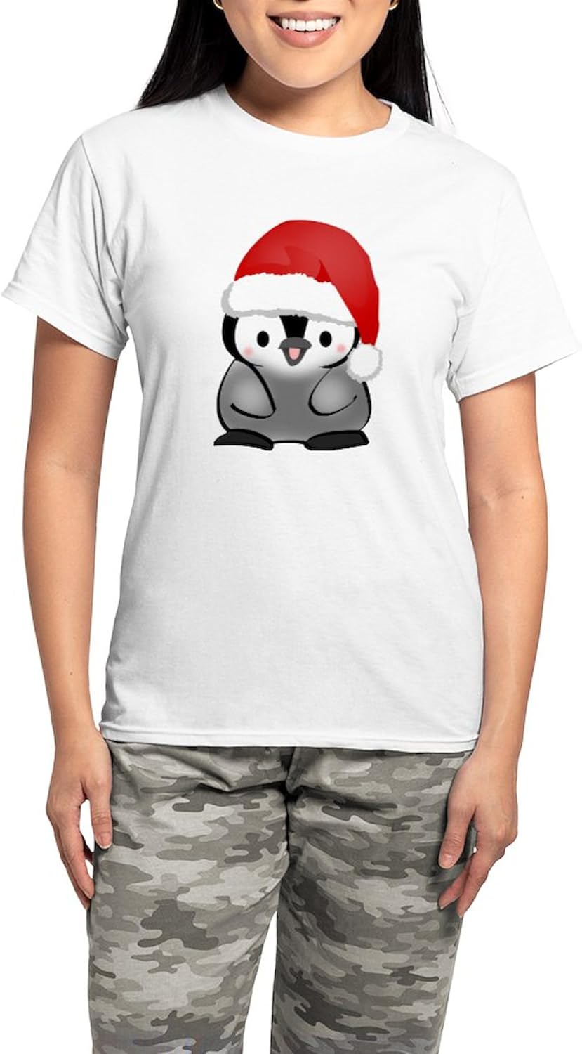 CafePress Cute Holiday Penguin Women's Light Pajamas Women's Novelty Cotton Pajama Set, Comfortable PJ Sleepwear
