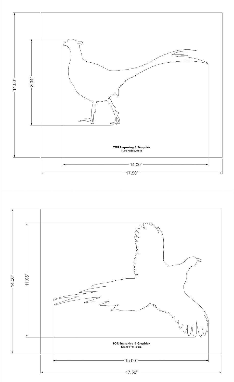 Pheasant Stencils (Large) - 2 Piece Set - 14 x 17.5 Inches- Made of Mylar
