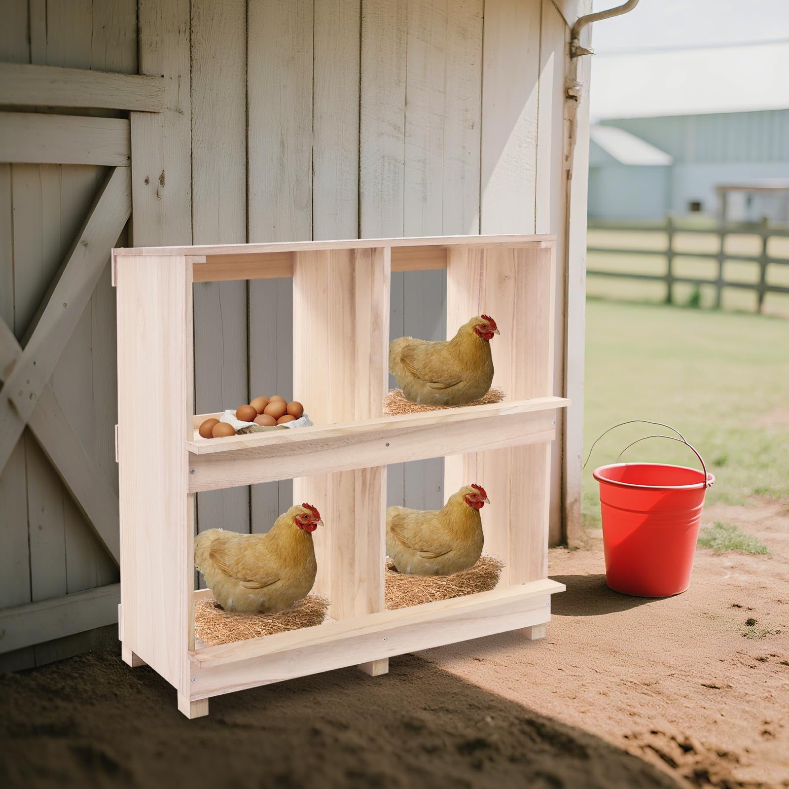 Jaula nido para gallinas, 4 compartimentos, madera, 64,5 x 36 x 66 cm, nido para pollos, codornices, patos, palomas