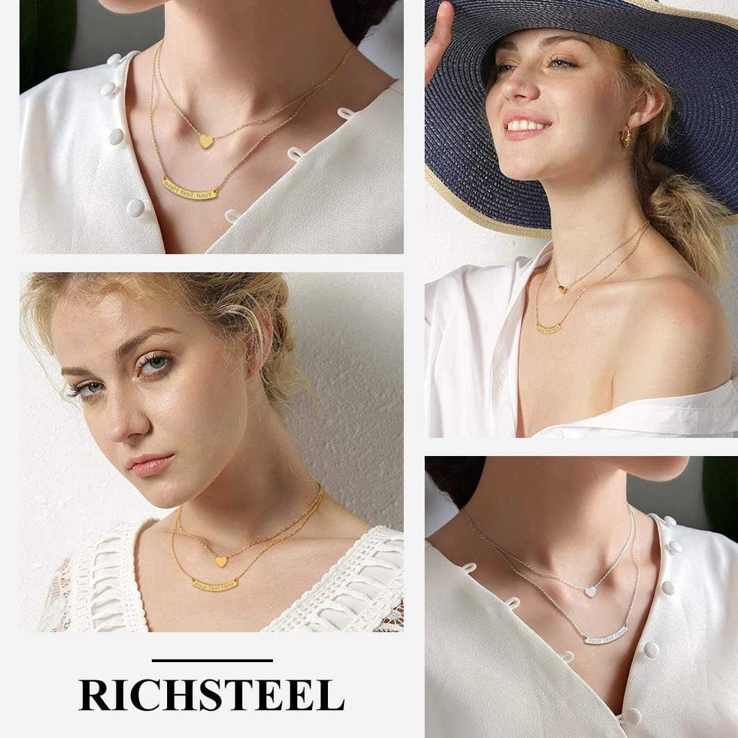 Richsteel Minimalist Heart/Round/Semicircle/Bar Pendant Necklace, Personalizable, Gold/Black/Rose Gold Plated, Stainless Steel Women Jewelry Heart/Bar Necklace (Gift Packaging) - Image 3