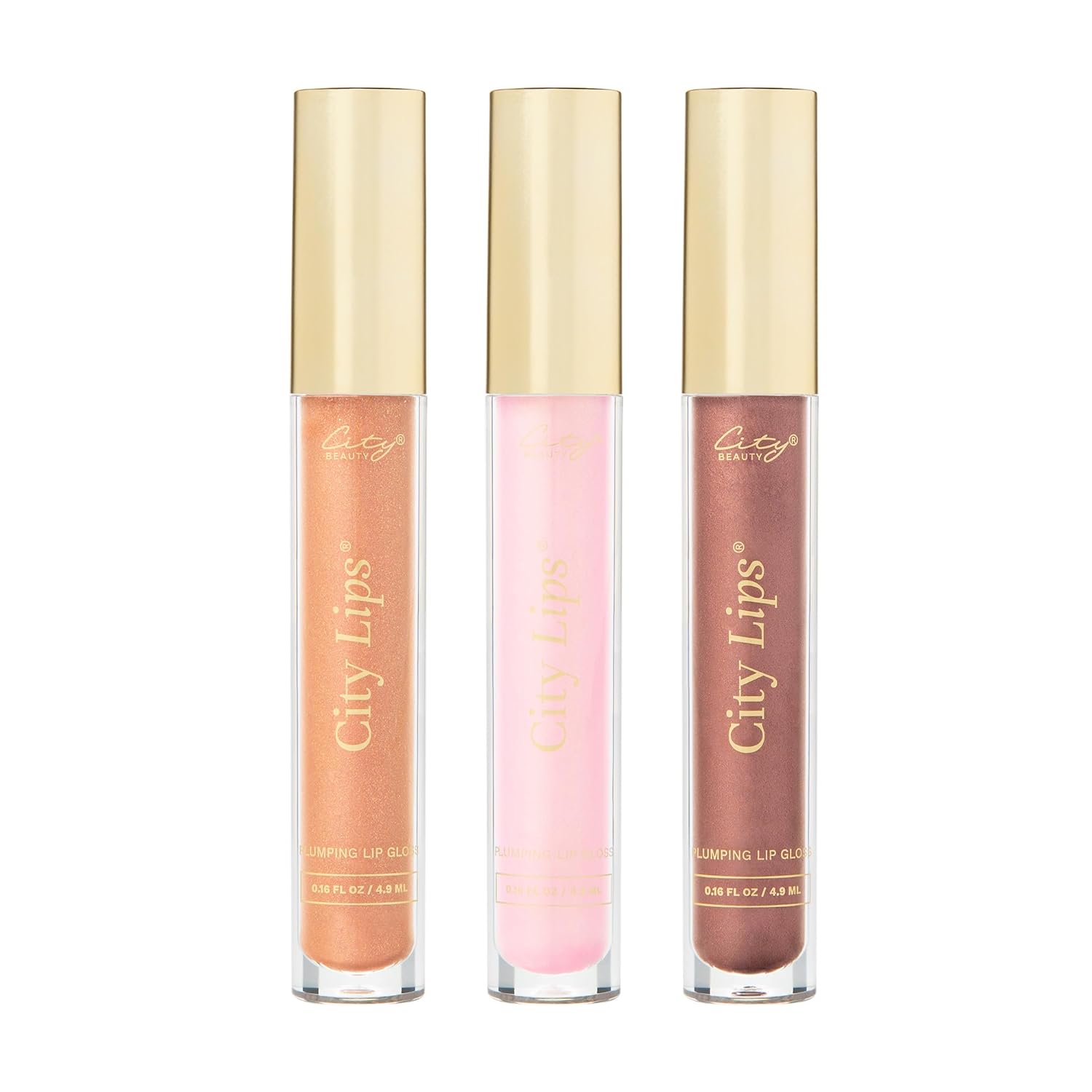 City Beauty City Lips Our Favorites - Tinted Plumping Gloss with Hyaluronic Acid & Peptides - Hydrates & Volumizes - Bundle - Nude York 0.16 oz, Los Angelips 0.16 oz, Plum Springs 0.16 oz