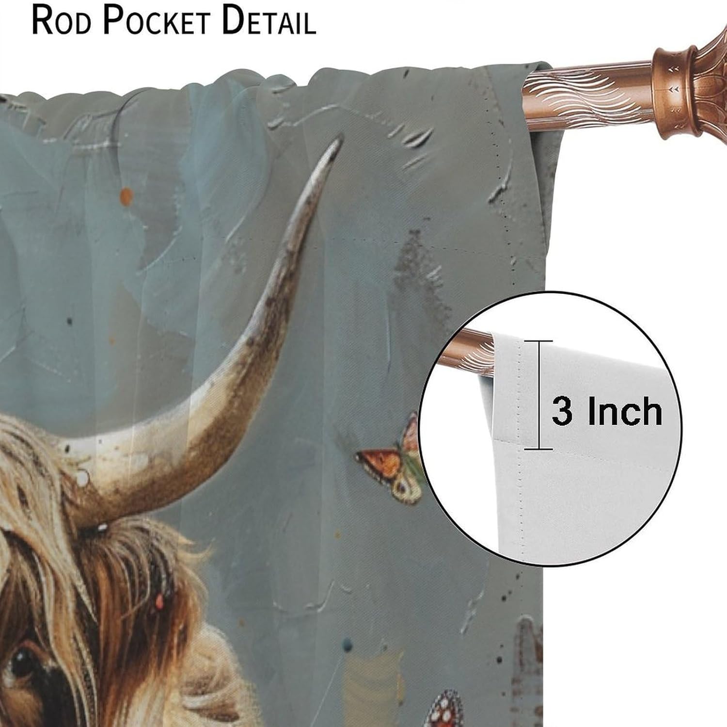 Vintage Daisy Cow Blackout Curtains for Bedroom Living Room, Cattle Grassland Daisy Floral Animal Curtains Rod Pocket Thermal Insulated Window Drapes, 2 Panels/Each 21" W x 63" L