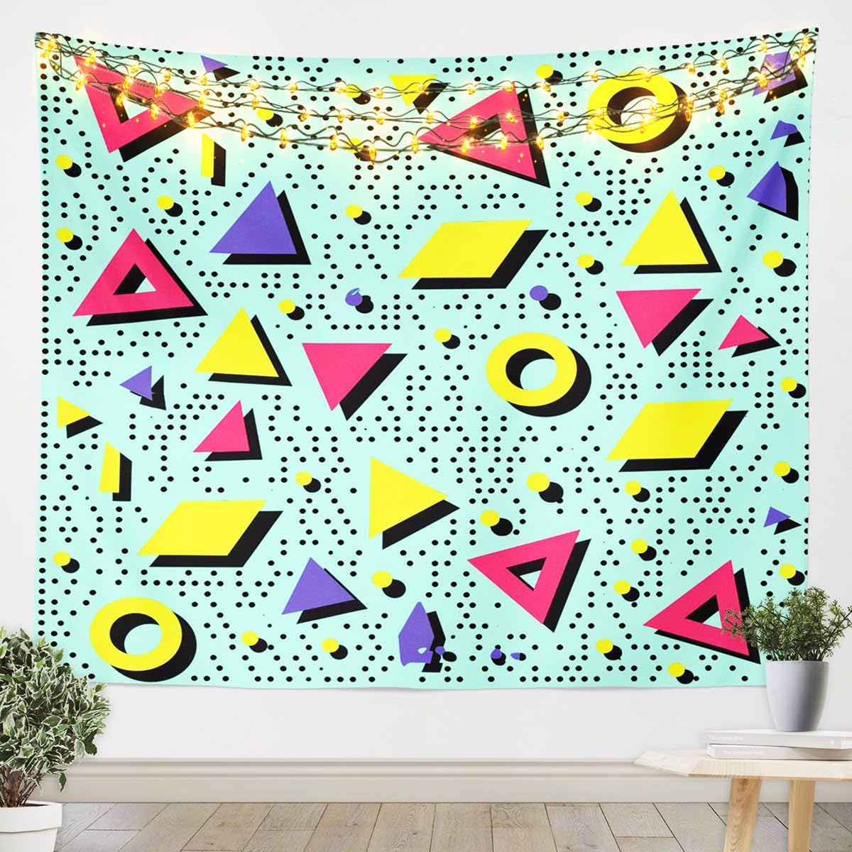 80s 90S Fashion Style Tapestry Large 59x82,Retro Memphis Style Pattern with Geometrical Shapes Tapestries for Kids Child,Funky Hipster Old Fashioned