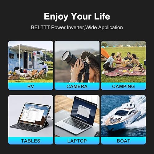 Miniatura 7 de BELTTT Inversor de 300 W de 12 V a 110 V, 600 W de pico para automóvil, convertidor de CC a CA para vehículos, adaptador de coche para enchufe con 2