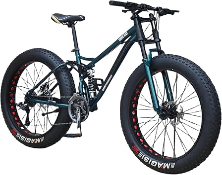 Mountain Bike Off-Road Bike, Dirt Bike, Beach Snow Bike 7-Speed 24/26-Inch Fat Tire Hardtail Mountain Bike with Dual Suspension Frame and Suspension Fork, All-Terrain Mountain Bike