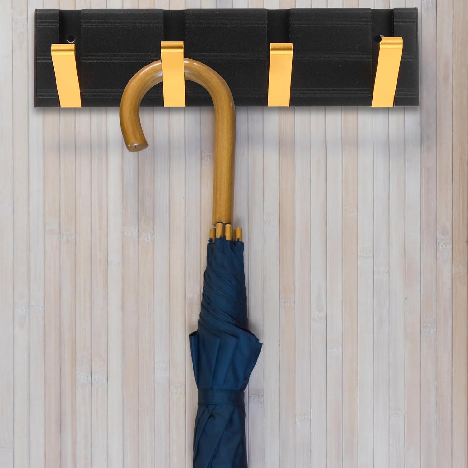 Ipetboom Space Aluminum Wall-Mounted Invisible Household Wall Hook, Black Gold 4-Hook Coat and Bag Hanger for Entryway and Home Storage
