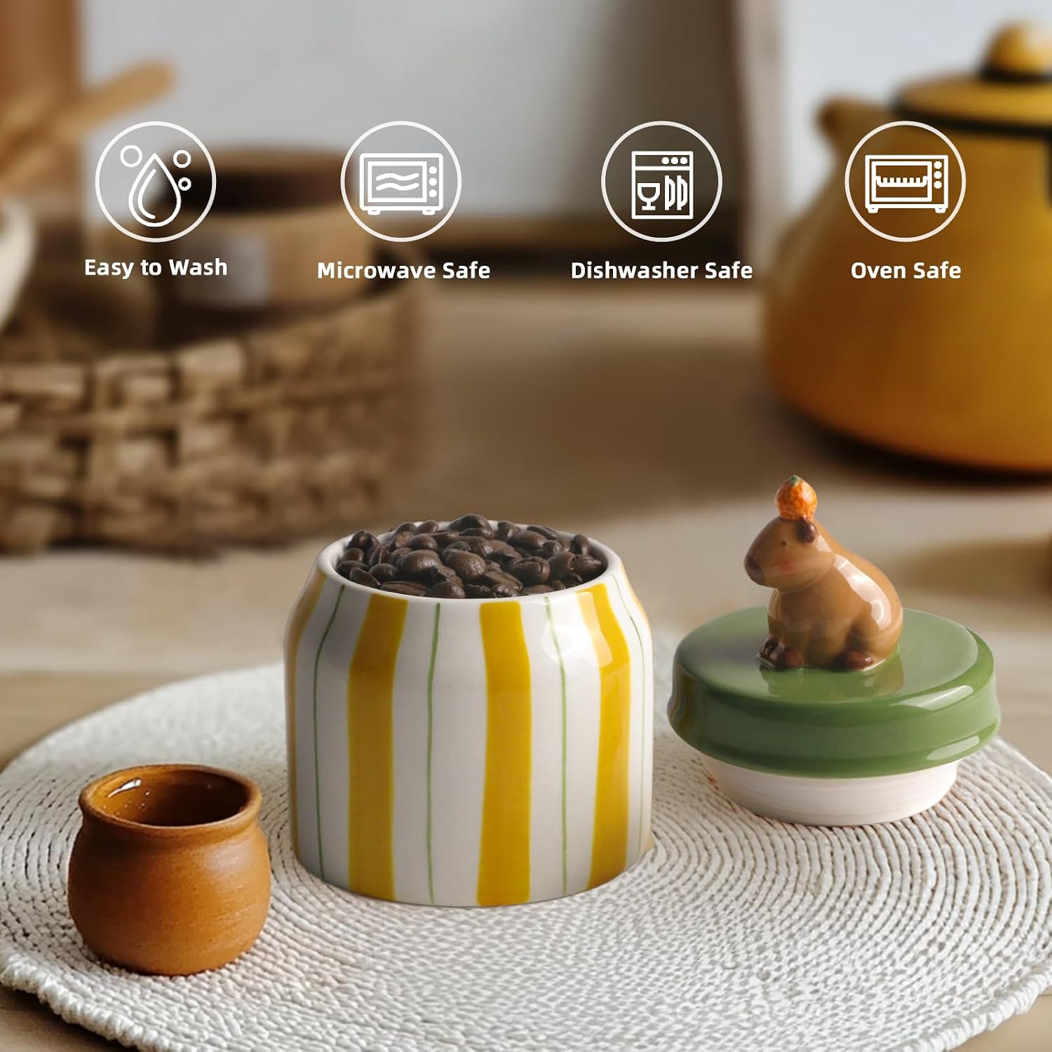 DIF DECO Capybara Cookie Jars for Kitchen Counter Decorative,Unique Ceramic Food Storage with Airtight Lid, Sugar Canisters for Office, Containers for Tea, Ground Coffee, Nuts, Beans, Spices, Cereal
