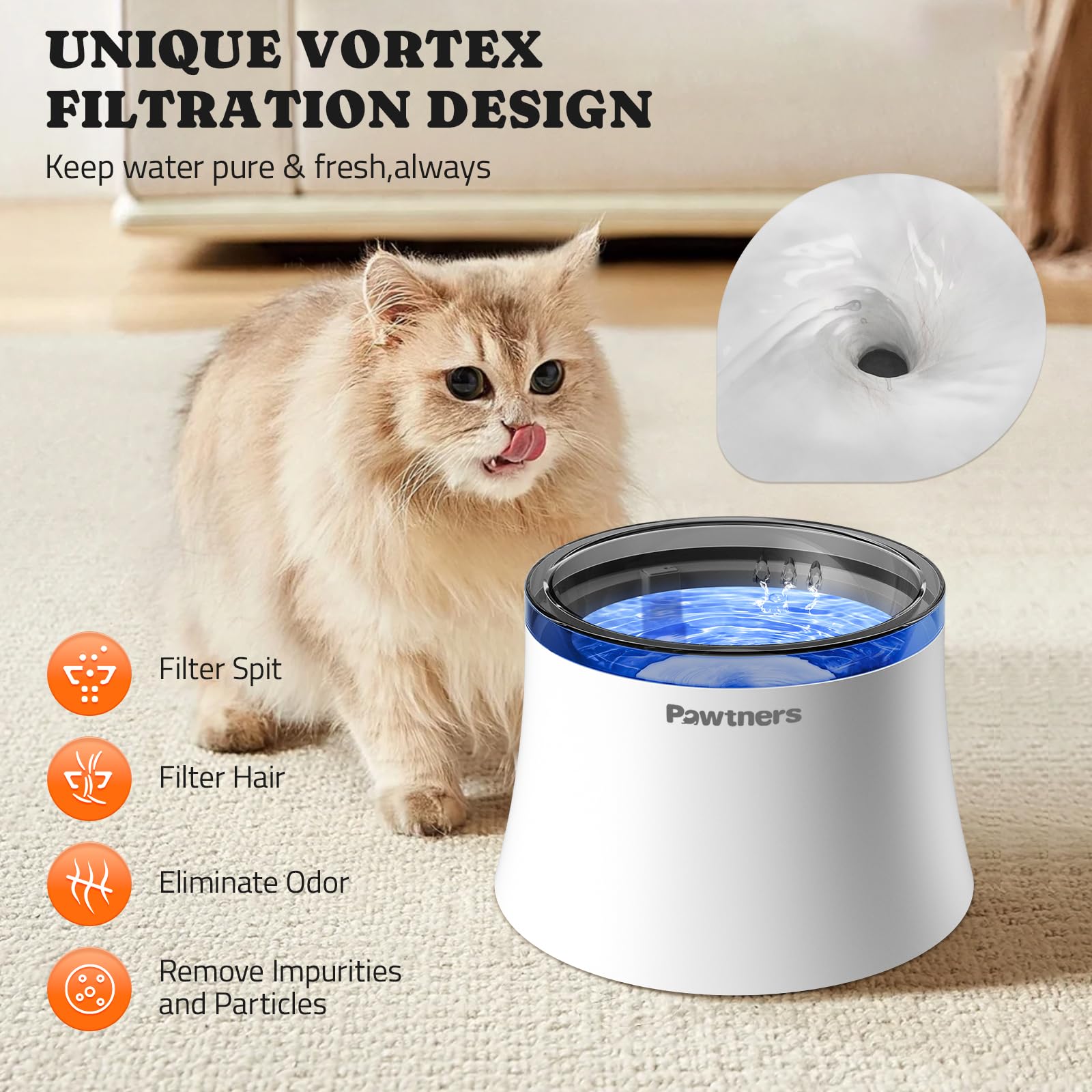Pawtners Dog Water Fountain, 1 Gallon Dog Water Bowl Dispenser for Small Medium Large Cats, Automatic No Spill Dog Water Bowl with Vortex Filter, Deep Drinking Area and Quiet Pump - image 3