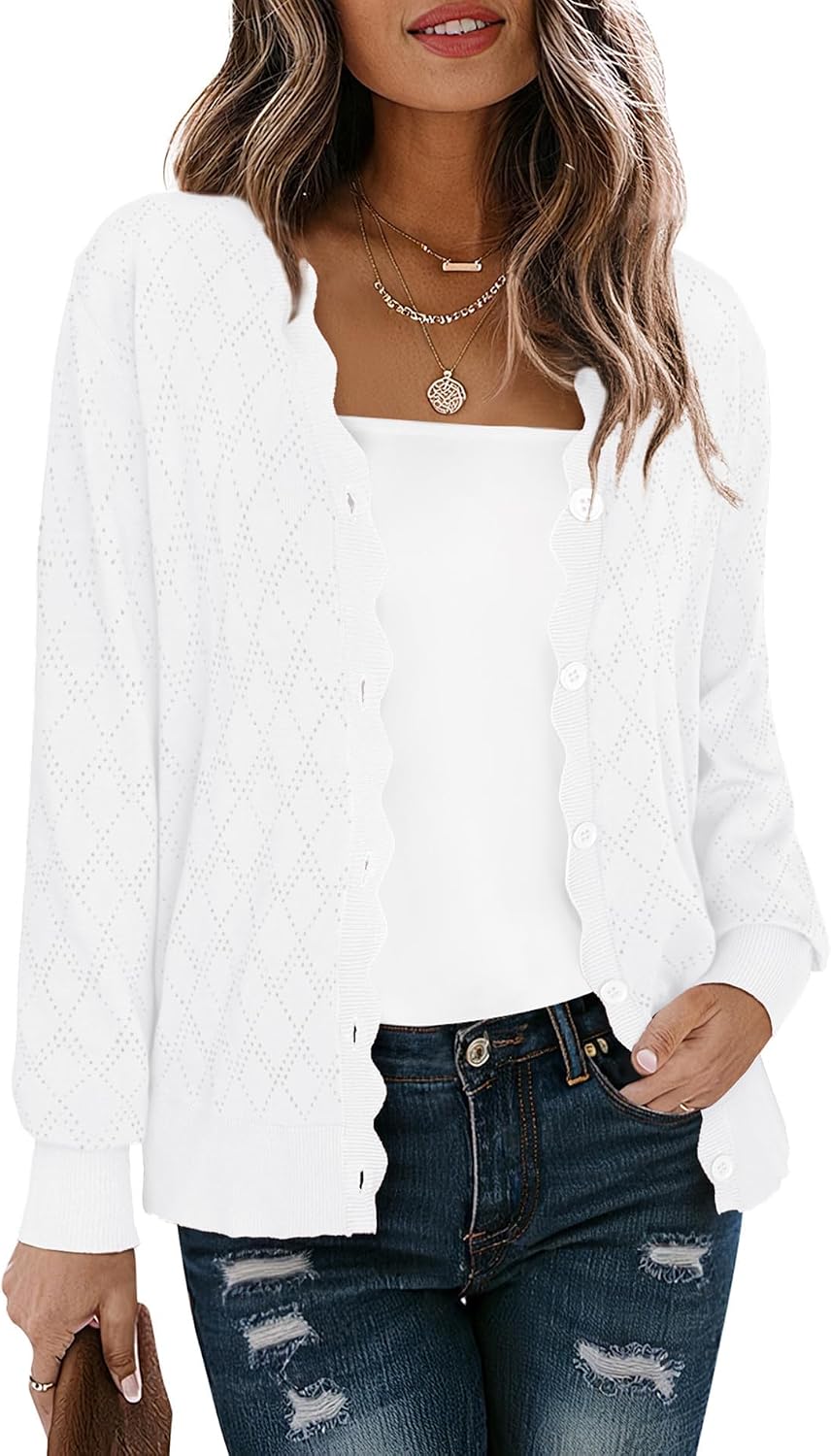 LILBETTER Women's Button Down Cardigan Long Sleeve Short Sleeve Casual V-Neck Knit Lightweight Cardigans Sweater