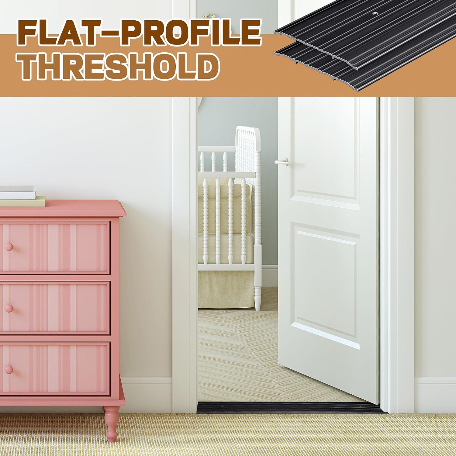 Tandefio 2 Pcs 6 x 1/4 x 36 Inches Door Saddle Threshold for Doorway Interior Sturdy Aluminum Commercial Fluted Saddle Door Threshold Durable and Sleek Doorway Entryway Access Draft Protection, Black