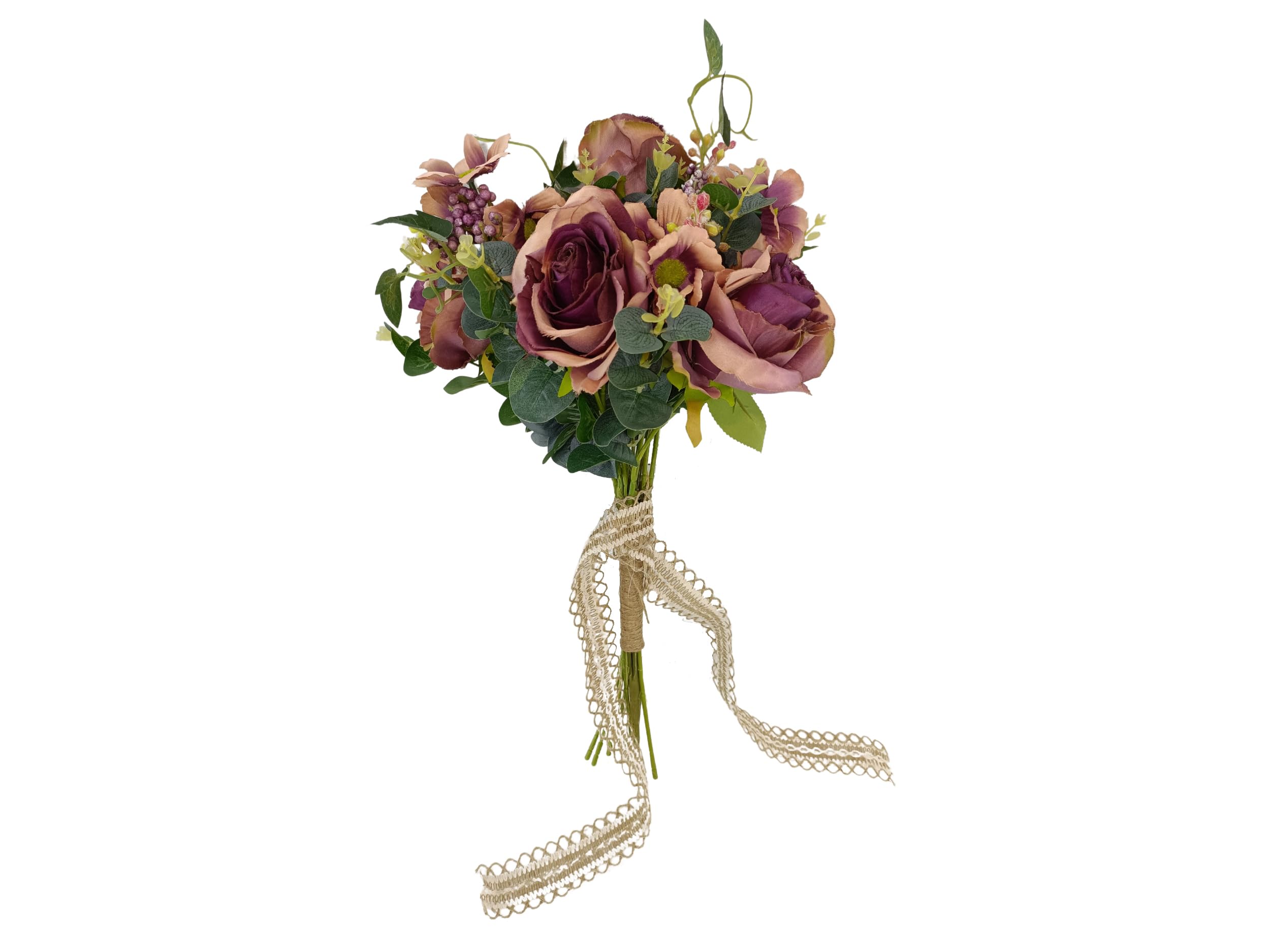 Bouquet de mariée rose mauve DRW anti-flétrissement pour un mariage vintage parfait de 56 cm