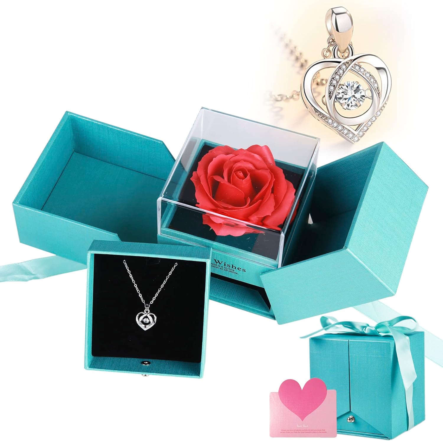 Felice Arts Red Rose with Beating Heart Necklace Gifts for Girlfriend Wife Eternal