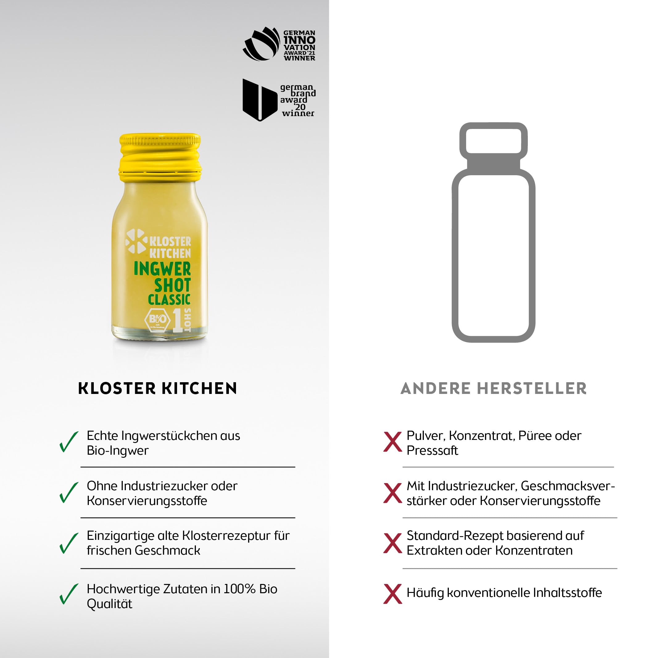 Kloster Kitchen Bio Ginger Shot Classic 7 x 30 ml trozos reales de jengibre vegano