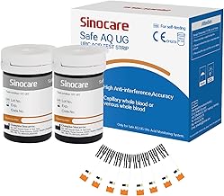 Sinocare Strisce Reattive per Acido Urico, 50*Strisce Reattive, solo per Sinocare Safe AQ UG Meter, con 50 Lancette Sterili