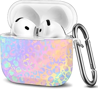 Case Compatible with AirPod 4th Generation 2024,Shockproof Protective Case Cover with Keychain for Women Men,Wireless Accessorie Charging Cases for Airpod 4th - Gradient Leopard