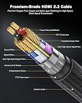 16K HDMI 2.2 Cable 96Gbps 6FT, Ultra High Speed 16K@60Hz 8K@120Hz 4K@480Hz HDMI Cable, HDCP 2.3,HDR10,eARC,Lip, VRR HDMI Cords Compact & Soft for RTX 5090/Gaming PC/PS5/Xbox/HDTV/Monitor