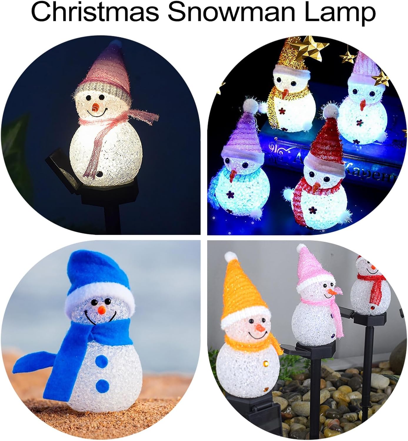 FRCOLOR 4pcs Solar Christmas Snowman Lawn Lights, Mixed Color LED Night Light Decor for Garden Patio Outdoor Landscape, Weatherproof Figurine Lighting for Holiday Yard Random Color