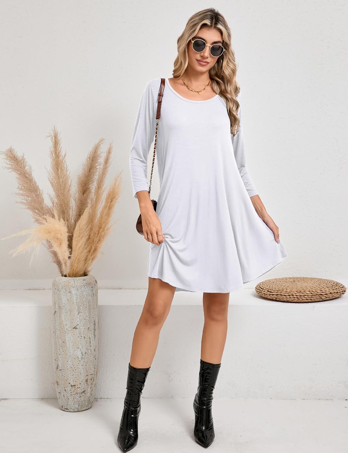 JollieLovin Women Plus Size 3/4 Sleeve Casual Dresses Crew Neck T Shirt Swing Dress with Pockets - Image 5