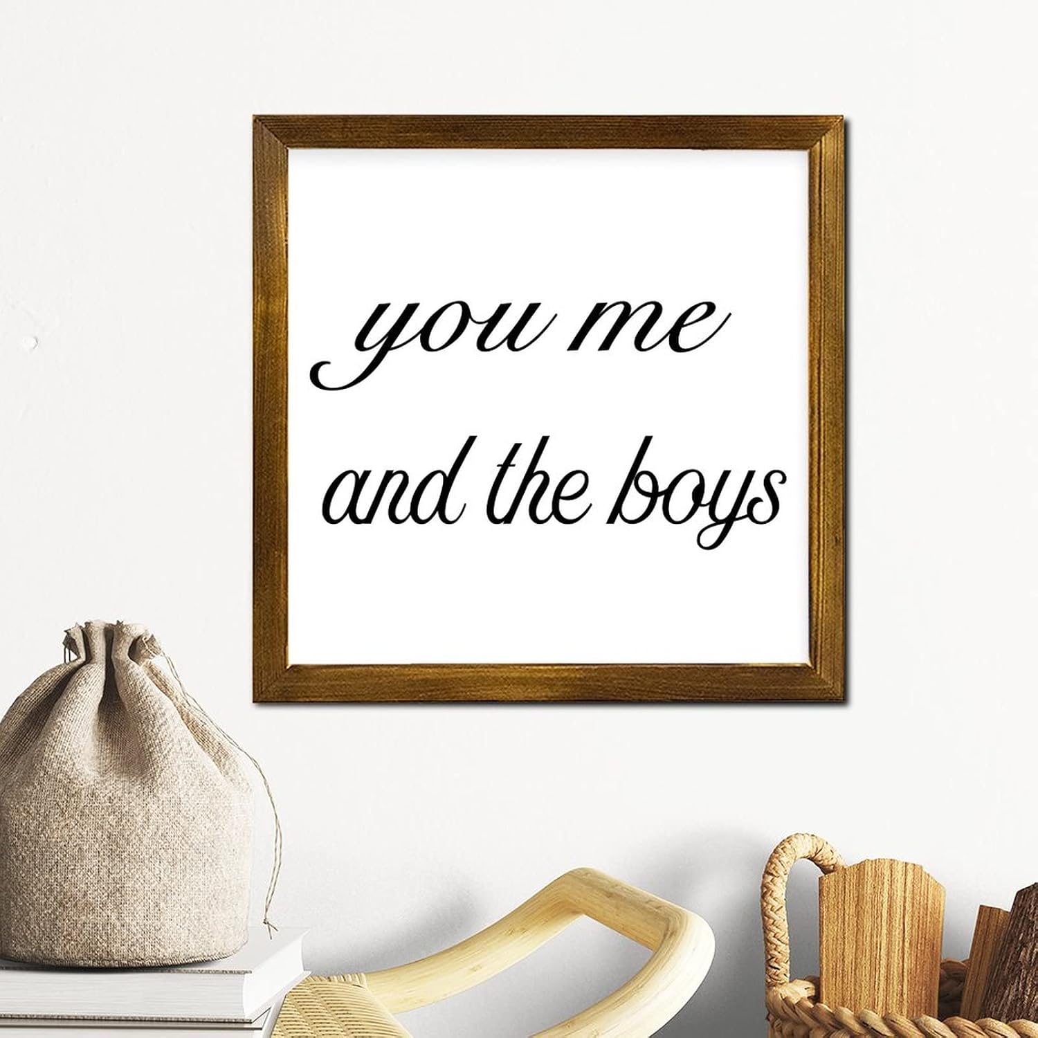 You Me & The Boys Wooden Framed Signs Family Love Wood Plaque Sign Rustic Wall Decor Hanging Plaque Sign for Living Room Bedroom Dining Room Housewarming Gift 12x12 Inch
