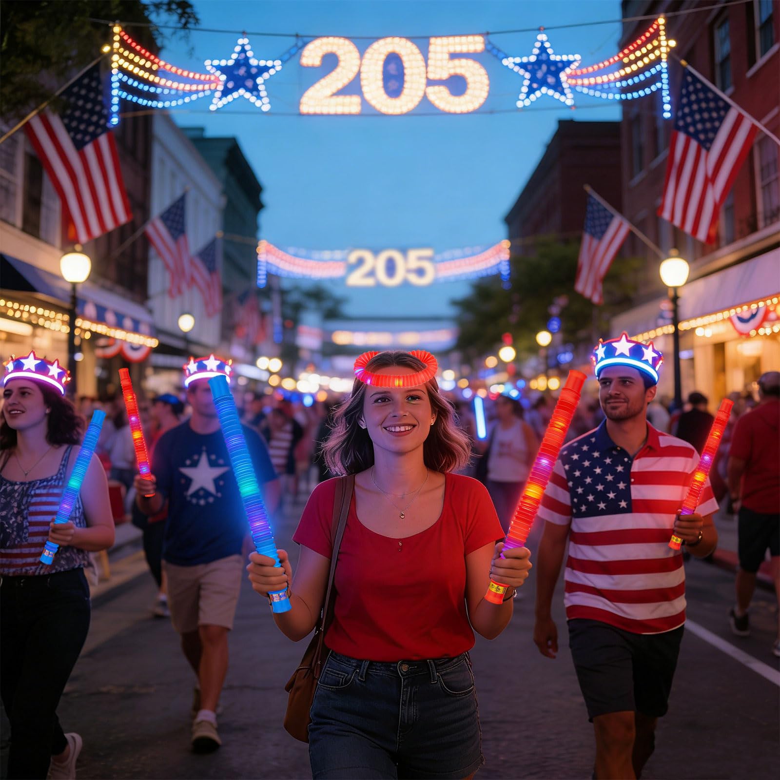 Juego de 12 varillas brillantes patrióticas rojas, blancas y azules para suministros de fiesta del 4 de julio, collares y pulseras que brillan en la oscuridad, decoraciones del Día de la