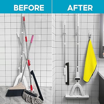 Broom Holder Wall Mount, 2 Pack Self Adhesive Mop Organizer Wall Hanging
