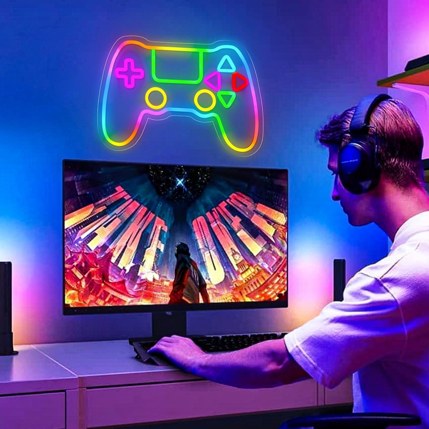 Gamer Neon Sign, LED Game Controller Gamepad Gaming Neon Light Sign for Gamer Room Wall Decor, Scrolling Color Changing Flashing Modes, Video Game Gifts for Teens, Boys, Kids, RGB - Image 5
