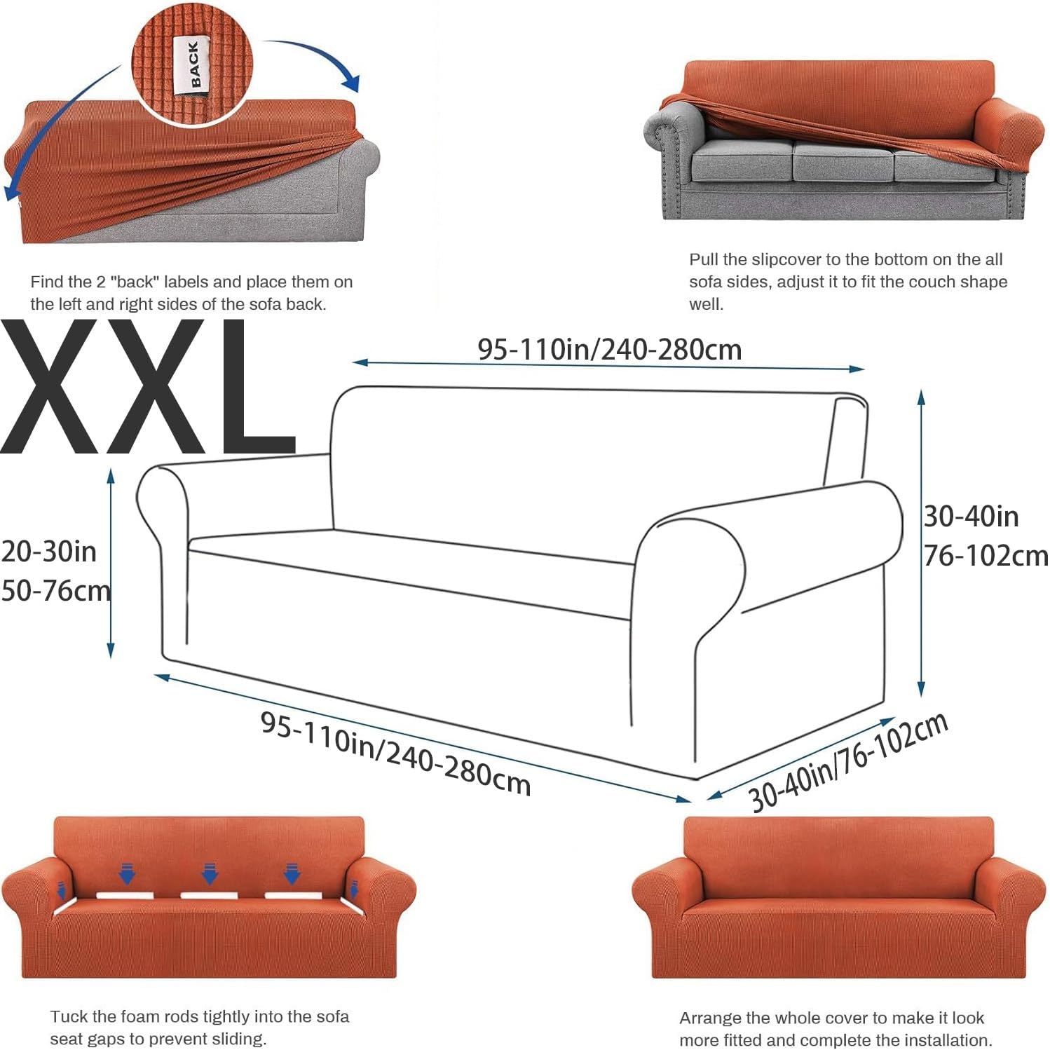 Jacquard Couch Protector for Family 1/2/3/4/5 Seater Stretch Loveseat Cover with Elastic Bottom for Living Room Universal Soft Sofa Slipcover for Protect Furnitures(Color 15,95-110in(240-280cm))