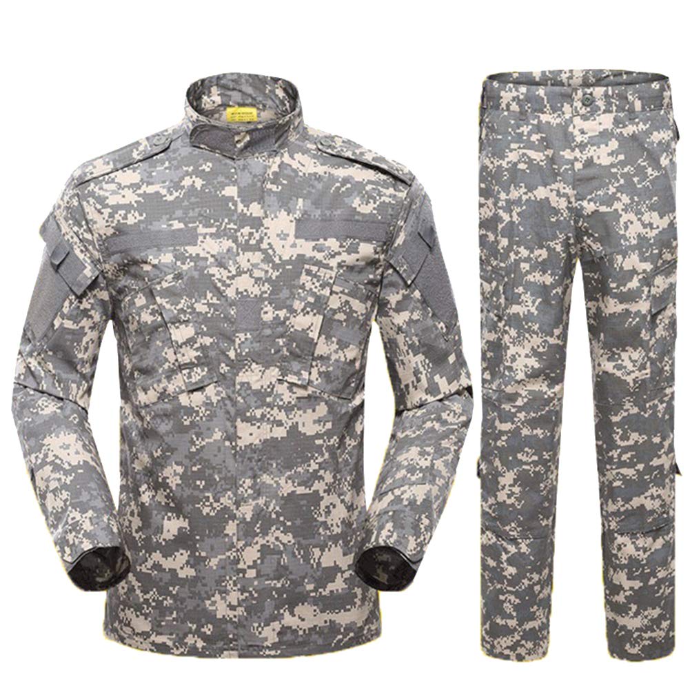 Hommes Tactique Uniforme, 2 Pièces Tenues de Combat, Veste Militaire Multi-Poches & Pantalons Armée Costume pour lAirsoft Paintball Chasse Jeu de Guerre Escalade Woodland