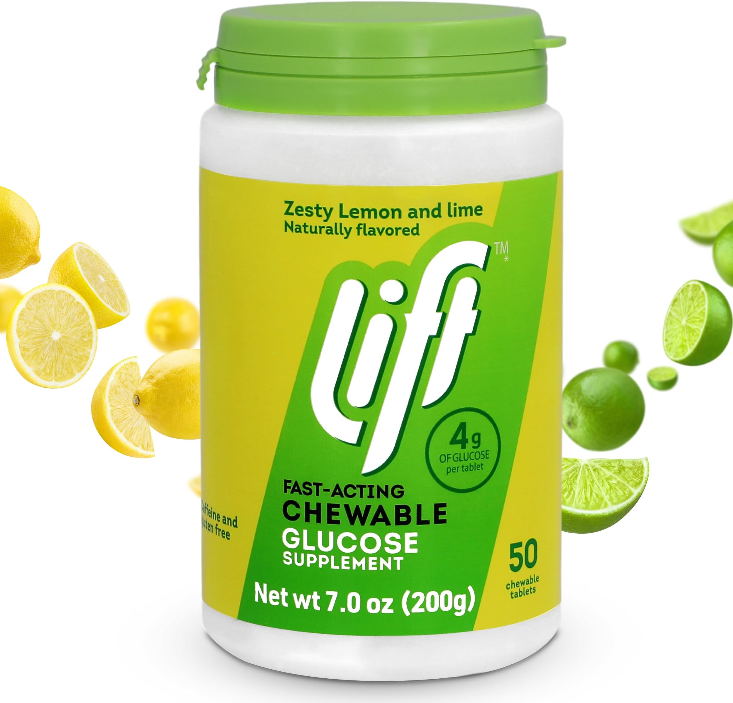 Glucose | Fast-Acting Glucose Chewable Energy Tablets | Lemon & Lime | 50 ct Jar (Pack of 1)