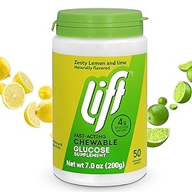 Lift Glucose | Fast-Acting Glucose Chewable Energy Tablets | Lemon & Lime | 50 ct Jar (Pack of 1)