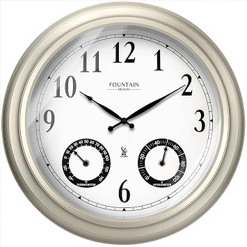 20" Evander Outdoor Atomic Clock with Thermometer & Hygrometer, 3 in 1 Weather Stations, Large Wall Clocks for Living Room Decor,Modern Farmhouse Home Decor Morning Silver