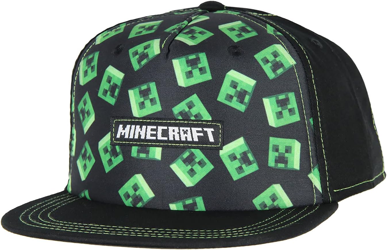 Minecraft Floating Creeper Head Design Flat Bill Youth Snapback OSFM Hat Black Minecraft Floating Creeper Head Design Flat Bill Youth Snapback OSFM Hat Black