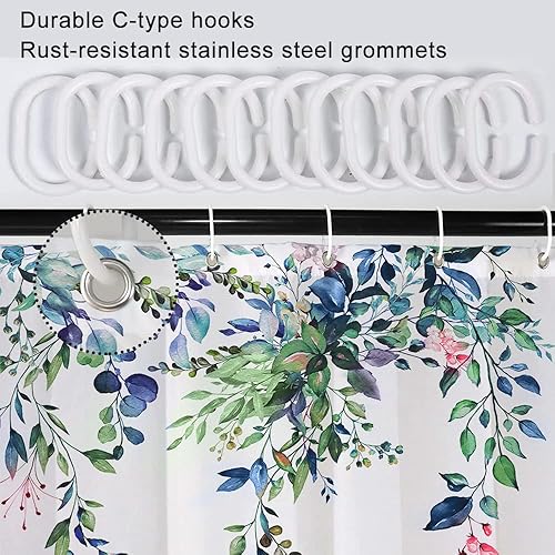 Miniatura 6 de Cortina de ventana de ducha, acuarela verde y azul, de eucalipto, pequeña, corta, impermeable, con ganchos, 48 x 48 pulgadas