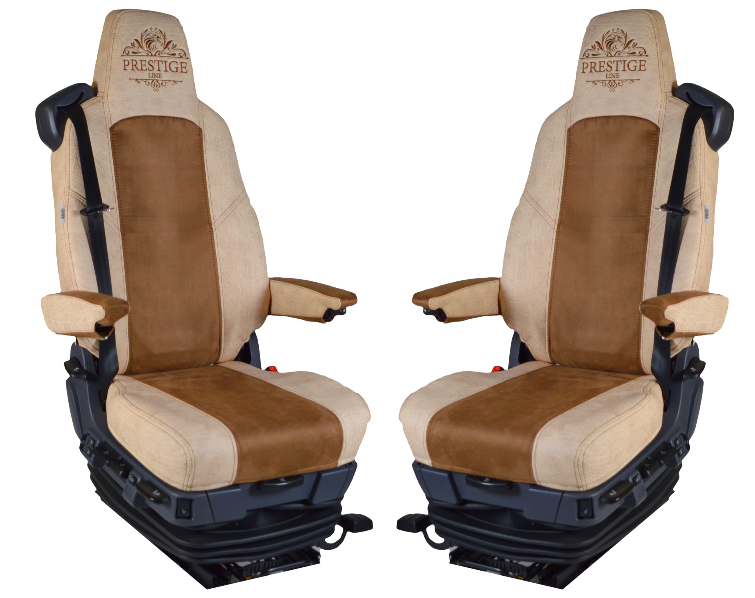 Camion Housses de Siège pour Scania Séries R et S - Accessoire Camion | PRESTIGE LINE Housses conducteur et passager avec ceintures - Siège passager non suspendu en similicuir