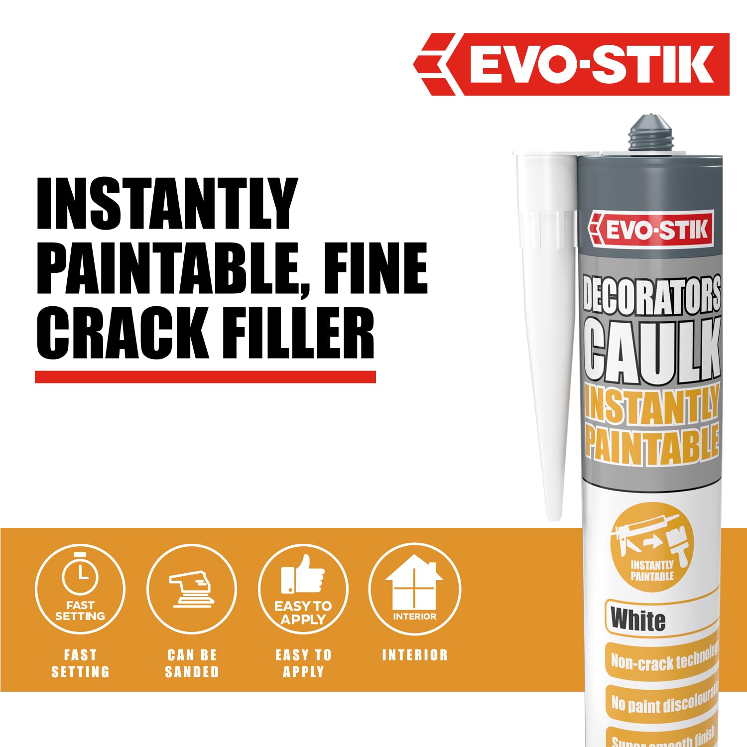 EVO-STIK Instantly Paintable Decorators Caulk White, Can be Overpainted Immediately, Won’t Crack or Discolour, Smooth Finish, 290ml - Image 4
