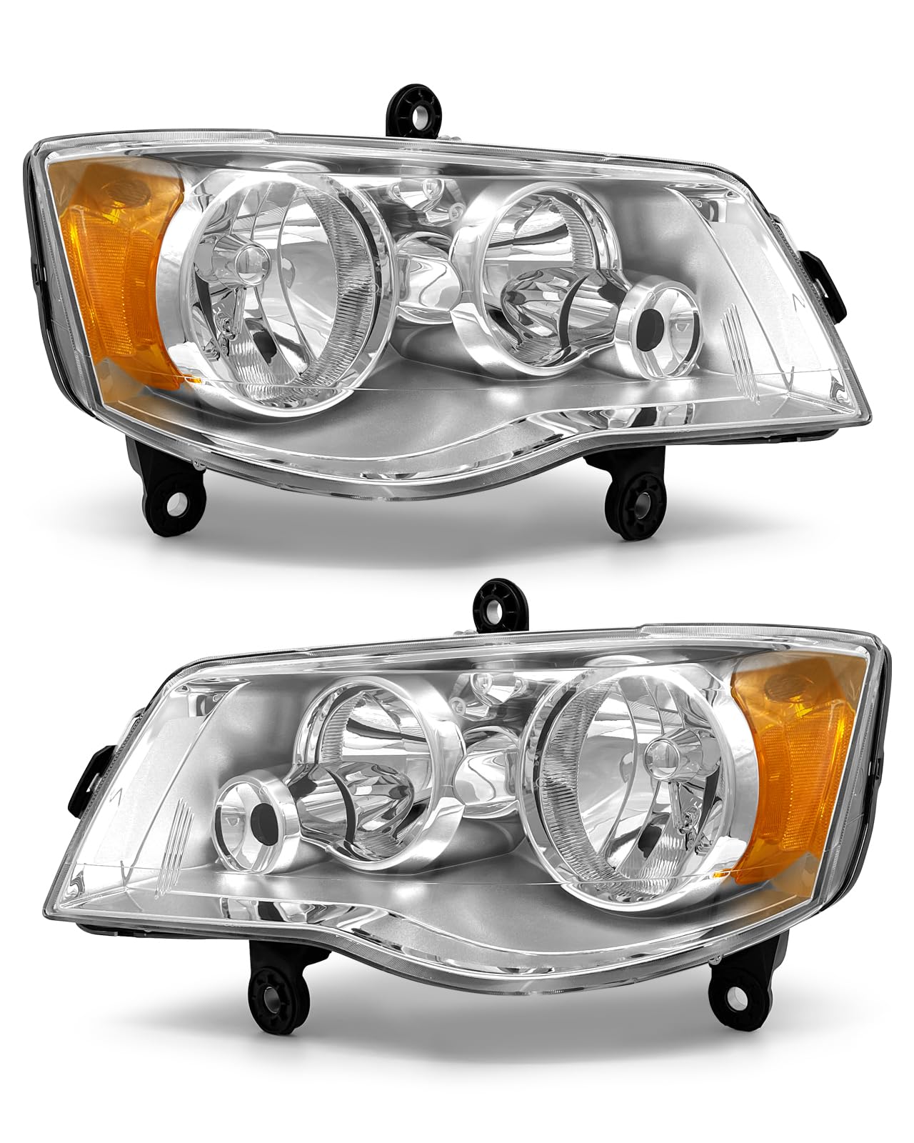 Compatible with 2011 2012 2013 2014 2015 2016 2018 2019 2020 Dodge Grand Caravan 08-16 Chrysler Town & Country Headlights Chrome Housing Amber Reflector Driver and Passenger