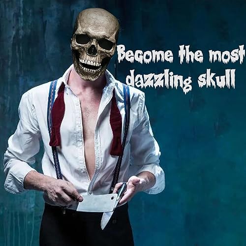 Miniatura 3 de Máscara de calavera de cabeza completa con mandíbula movible máscara de Halloween aterradora para adultos casco de máscara de látex realista casco