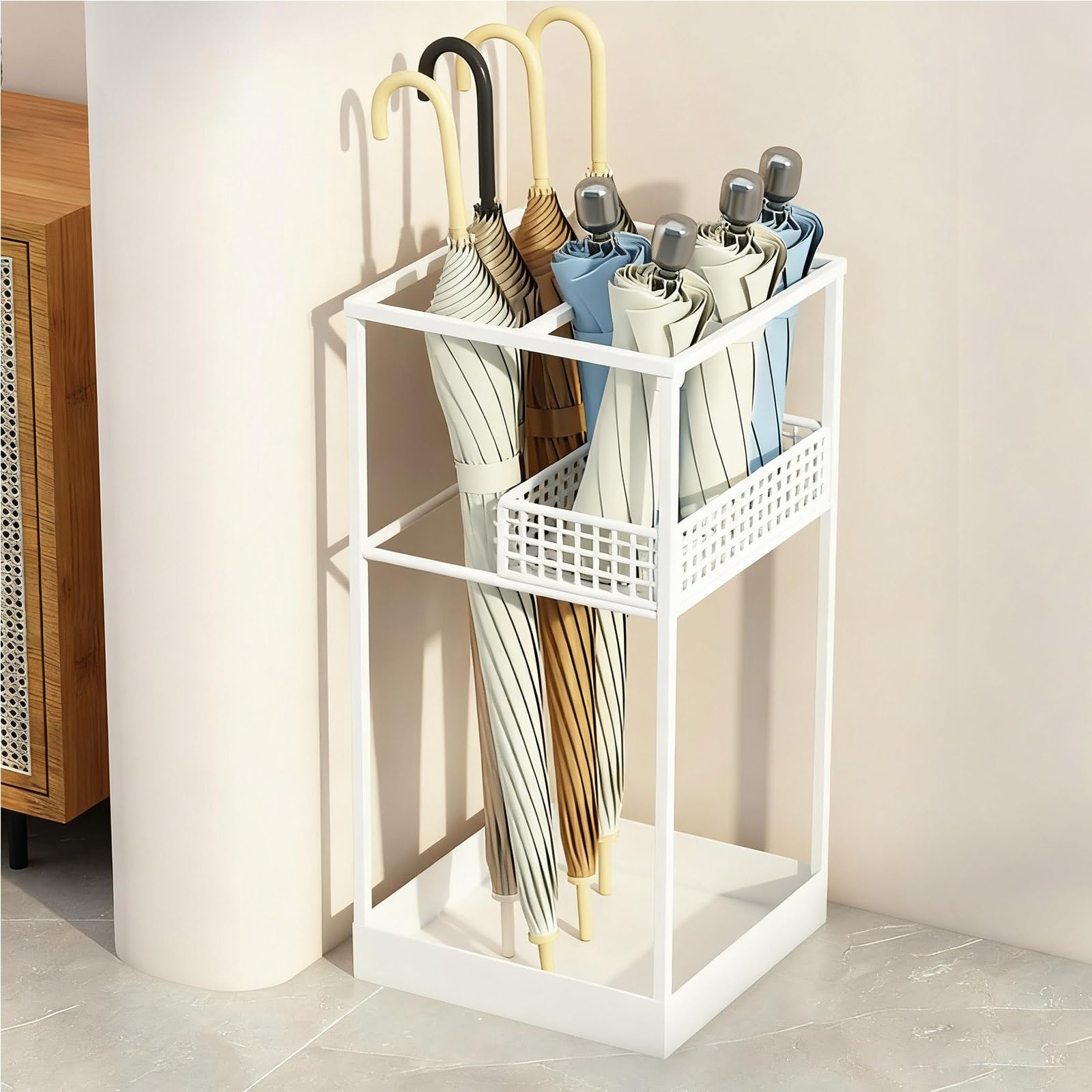 Portaombrelli a doppio strato nd - 2 livelli in metallo nizer per case, hotel, scuole - Slish White Entryway Sto Solut