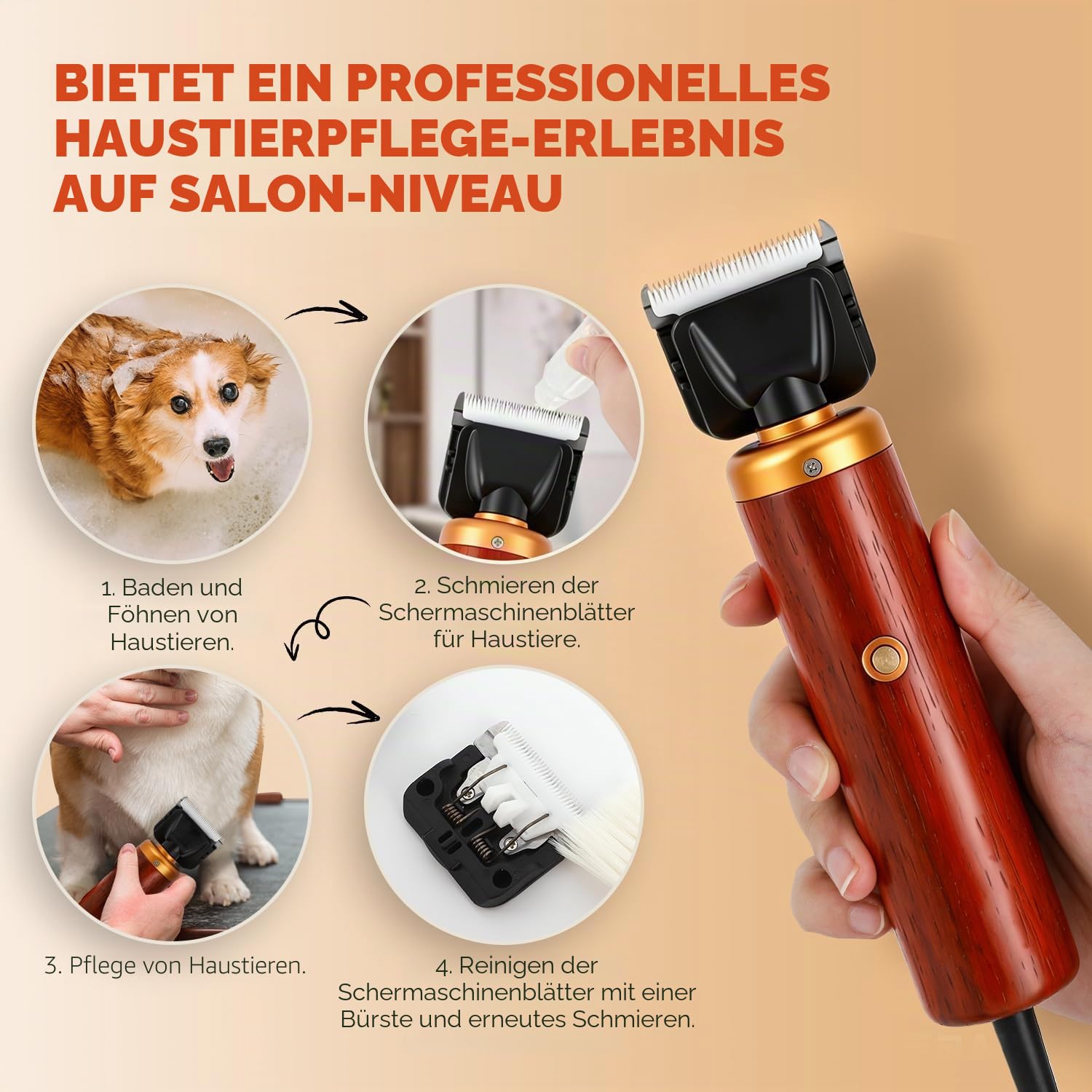 CGOLDENWALL Hundeschermaschine 55W, Leise, 3m Kabel, Hunde Katzen